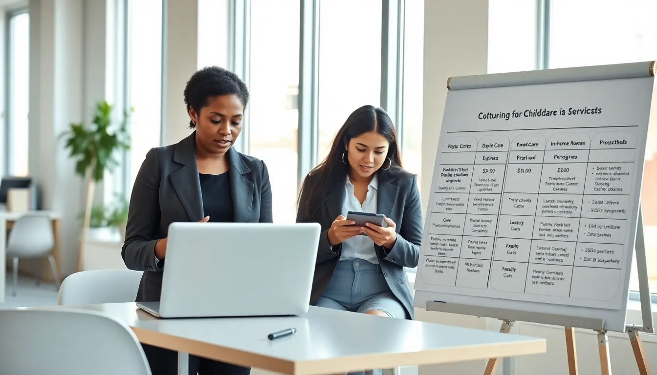 diverse team discussing childcare costs in a modern office.